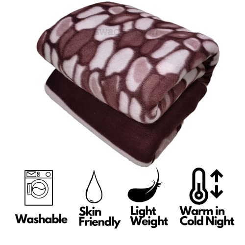 Image of Winter Soft Single Bed Warm Woolen Blend Fleece Blanket Cover | Quilt Cover | Razai Cover with Zipper, Size- 90 x 60 in, Color- Brown, Single Bed Size (90x60, Brown)