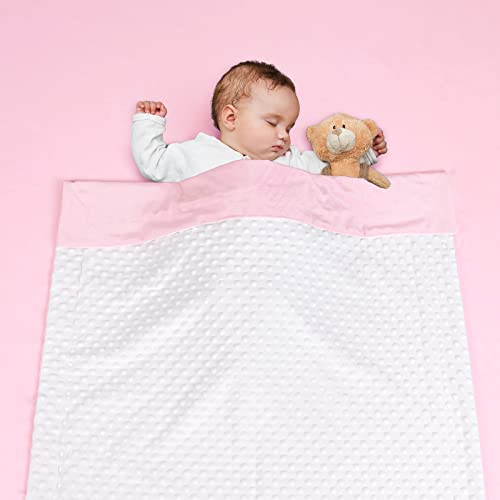 Phf Minky Baby Blanket For Boys Girls Neutral, 30X40 Inches Double Layer Baby Blankets With Dotted Backing, Unisex Receiving Blanket Bed Throws For Newborn, Infant, Babies, White&Pink #TOP1