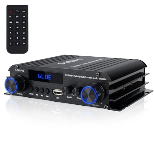 2.1 Channel Mini Amplifier, 50W×2 Stereo Hi-Fi Audio Receiver with Subwoofer Output, Bluetooth...