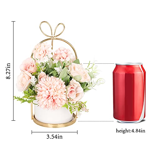 Hobyhoon Artificial Flowers Pink Fake Peonies Silk Hydrangeas With Vase Arrangements In Ceramic Pot Faux Flower Table Centerpieces For Wedding Home Decoration #TOP5