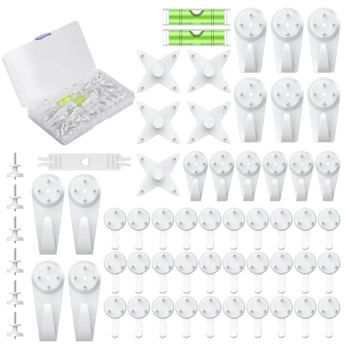 Image of Uniclife 60 Pcs Picture Hangers Hanging Kit for Hard Walls, Picture Hooks, Non-Trace Wall Hooks with Nails, White Picture Hangers Stucco Hooks for Photo Frame, Painting and Art