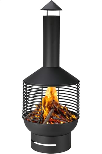 idooka Chiminea Fireplace with Base & Top – Stylish Cut-Out Style Outdoor Chimney Fire Pit for Garden & Patio, Durable Matt Black Steel, Size 41x41x105cm, 800°C Fire Rated idooka Chiminea Fireplace with Base & Top – Stylish Cut-Out Style Outdoor Chimney Fire Pit for Garden & Patio, Durable Matt Black Steel, Size 41x41x105cm, 800°C Fire Rated