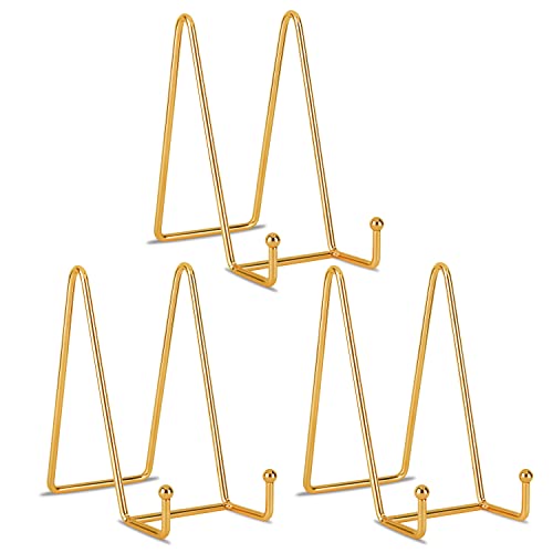 Decolore 6 inch 3 Pack Gold Metal Display Stands Plate Stands Plate Holder Display Stands for Picture, Decorative Plate, Book, Photo Easel, Artistic Work