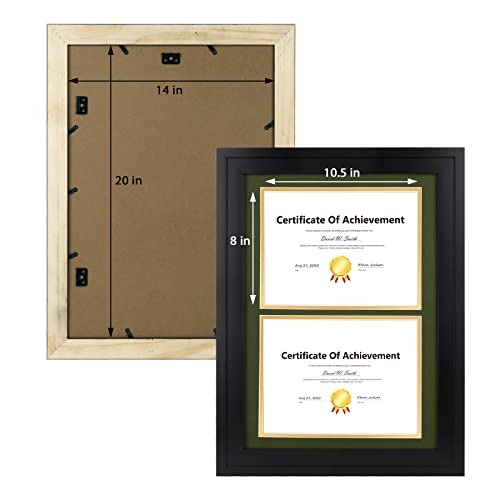 Golden State Art 14X20 Double Diploma Frame, Black Frame To Dispalay Double 8.5X11 Document With Green Over Gold Mat,Solid Wood & Tempered Glass Protection #TOP4