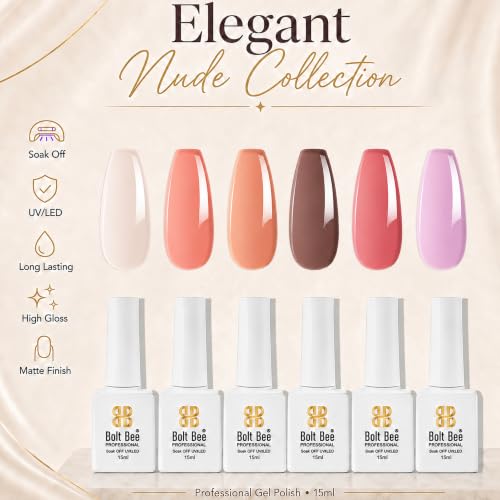 Image of Bolt Bee Gel Polish Kit Gel Polish Set,6 Colors Light Soft Sakura White Nude Spring Soak Off Nail Art Design Manicure Kit at Home (25)