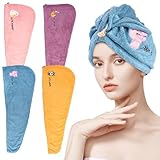 4 Pezzi Asciugamano per Capelli Super Assorbente e Rapida, 65x25 cm Asciugamani Turbante i...