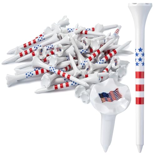 NorthPointe Golf Tees Plastic Combo Length Pack of 50 Includes (40 Count) 3 ¼” Plastic Golf Tees + (10 Count) 1½ Plastic Short Tees for Irons, Hybrids, Par Threes (Stars & Stripes American Flag)