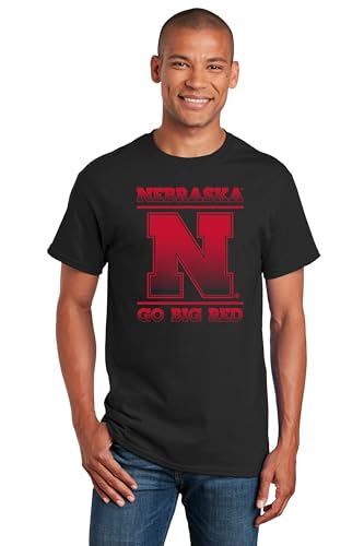 CornBorn Nebraska Cornhuskers Tshirt - Huskers Shirts - Nebraska N GO Big RED Fade - Black - Small