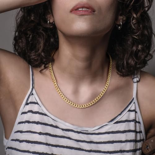 KROMPG 7MM Gold Chain for Men Women 14K Gold Chain Necklace for Women Mens Chains Necklaces Cuban Link Chains 16'' 18'' 20'' 22'' 24'' 26'' 30'' - Image 6