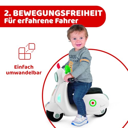 Chicco Motorrad Rutscher für Kinder Vespa Primavera, Kinderfahrzeug mit Elektronischem Bedienfeld, Lichtern und Geräuschen, Abnehmbare Stützräder, Max 25 kg, Kinderspielzeug von 1-3 Jahren
