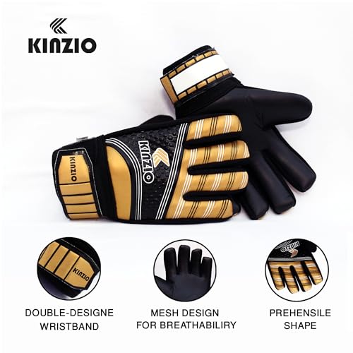 KINZIO Kids Goalkeeper Gloves Football Gloves For Boys kid’s children adult Soccer Goalie Sports Practice Gloves Protection Super Grip Palm (Gold/Black, 6) - Image 3