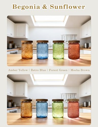 Glass Jar with Timber Lid - 700 ML Christmas Set Airtight Storage Canisters for Kitchen Pantry Bathroom, Decorative Vintage Containers for Sweets, Biscuits, Cookies, Treats, Tea, Coffee, Sugar, Sunflower - Image 6