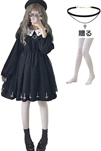 Amazon ゴスロリ ワンピース コスプレ ロリータ ワンピース ロリータ かわいい 悪魔 コスプレ アニメ ゴシック式 ロリィタ 十字架 女装 厚手 服 Cosplay Lolita 大きいサイズ メイド ロリータ ハロウィン コスプレ ドレス クリスマスプレゼント メイド服 お嬢様 蝶結び