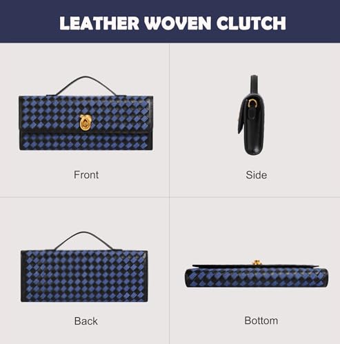 Image of Woven Clutch Purses for Women, Leather Evening Clutch, Handmade Woven Shoulder Bag Crossbody Bag