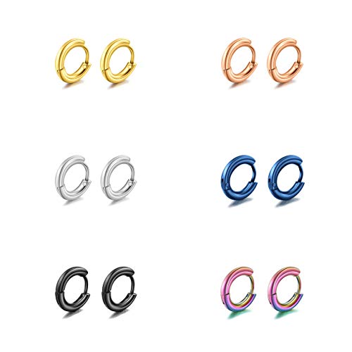 BOPREINA 6 Pairs 18G 8mm-10mm Stainless Steel Mens Womens Endless Small Hoop Earrings Cartilage Tragus Earrings Piercing Rings
