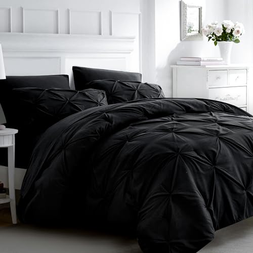 Ubauba 7pc Black King Size Comforter Set with Sheets, 7 Piece Pinch Pleating Bed in a Bag Sets, Pintuck All Season Beddings with Comforter (Black,King)