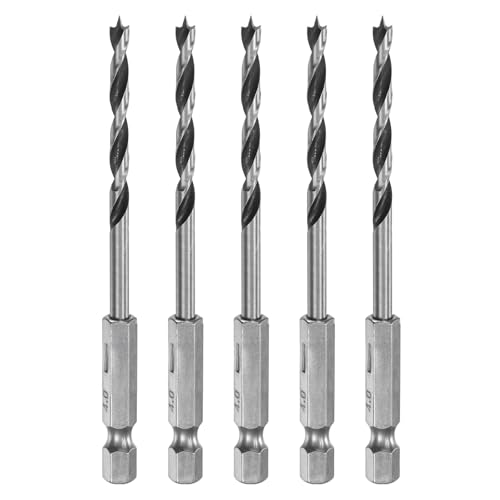 QUARKZMAN 5Pcs Foret Pointe Brad 4mm (5/32) en Acier à Roulement Tige Hexagonale 1/4 Forets à Bois Longueur de Travail 1,69 Outil de Perçage en Spirale pour Bois Tendre Contreplaqué