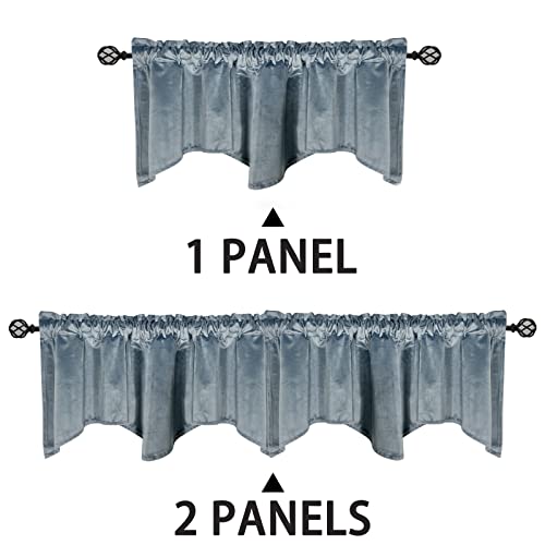 Luvyohmee Dusty Blue Scalloped Valance Curtains, Luxury Vintage Velvet Window Valances, 18 Inch Length Rod Pocket Curtain Valances For Living Room/Bedroom/Tv Room/Office/Studio/Gallery/Cafe #TOP2