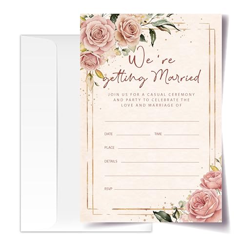 ANYEMW Floral Wedding Invitation Cards with Envelopes, 20 Sets Dusty Rose Wedding Invites, Eucalyptus Greenery Bridal Shower Engagement Announcement 4x6 Inch We're Getting Married Invitations (211)
