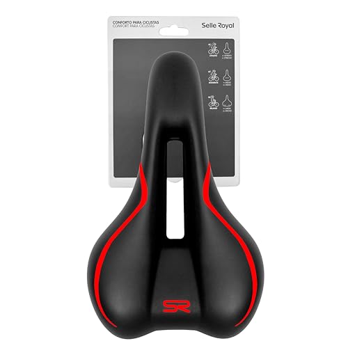 Selim Selle Royal Holy com Linhas Coloridas, Vazado, Impermeável, Preto com Detalhes Coloridos (Vermelho)
