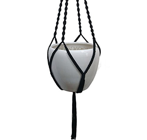 Hanpo 4 Legs Polypropylene Fiber Rope Macrame Plant Hanger Hanging Planter Holders Black& White Color, 48-Inches For 10-12" Pot (Black) #TOP1