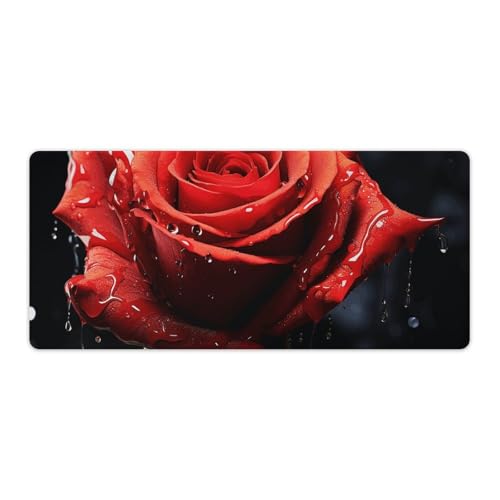 Tapis de souris xl rose rouge imperméable et grand sous-main de bureau antidérapant