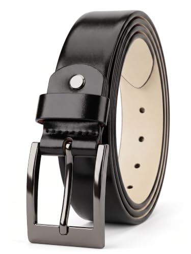 Image of Genuine Leather Belt for Men - Premium Formal & Casual Belt with Metal Buckle - Durable Adjustable Waist Belt for Jeans, Trousers & Office Wear