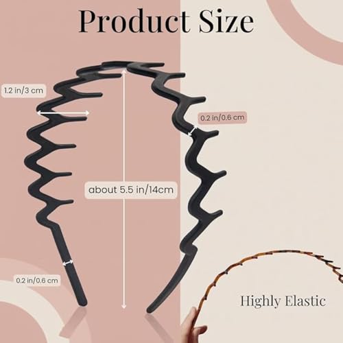 Image of 2 Pieces Hairband Non-Slip Fashion Yoga Headband Sports Style Adjustable Wavy Hair Hoop Band for Women, Girls, and Men (Small) (Retro)