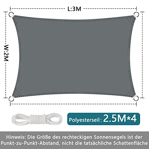 Voile d'ombrage 3x2m gris rectangulaire et imperméable pour se protéger du soleil