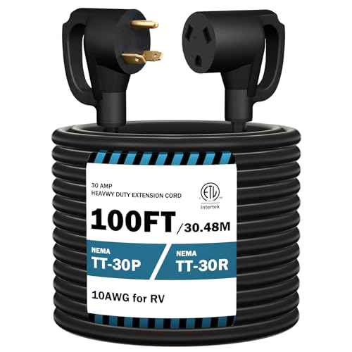 STRIGHT 100FT RV Extension Cord 30 Amp RV Power Extension Cord NEMA TT-30P Male to TT-30R Female Heavy Duty 10 Gauge STW 3-Wire for RV Trailer Campers 125V 3750W ETL Listed (100FT 30AMP)