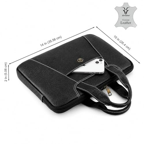 Image of Goatter Genuine Leather Laptop Sleeve Bag Compatible With 13 Inch Laptops | Premium Vintage Leather Laptop Carry Case for Men| Slim Office Messenger bag with Handle |