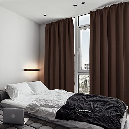 Deconovo Energy Saving Pencil Pleat Curtains Blackout Curtains Thermal Insulated Curtains for Bedroom W55 x L54 Inch Chocolate One Pair - Image 4