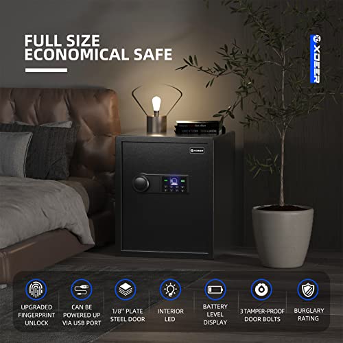 XDeer CS42 Biometric Gun Safe Lock Box - (1.69 Cubic Feet) Quick-Access Security Safe with Fingerprint Scanner, Gun Rack, and Steel Construction for Home, Office - Thumbnail 3