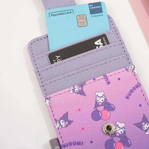 Image of Slim Kitty Friends RFID Blocking Credit Cards Holder Wallet Japanese Cute Characters with Window ID Slot (Kuromi's Purple)