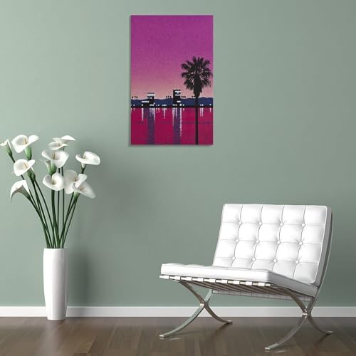 Coucher de soleil par Hiroshi Nagai : affiche rétro et poster de paysage urbain tropical sur toile