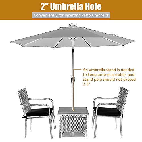 Tangkula Patio Side Table With 2 Stackable Wicker Chairs, Acacia Wood Pe Rattan Square End Table With Umbrella Hole, 22 Inches Patio Table For Poolside, Deck, Bistro And Balcony #TOP6