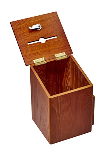 Adiroffice Square Wood Suggestion Box - Wall Mountable - With Lock & Chained Pen - Donation, Collection, Ballot, Key Drop, (Medium Oak) #TOP4