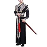 Men's Traditional Hanfu Chinese Ancient Swordsman Cosplay Outfit Wuxia Dramas Martial Art Costume Stage Performance Wear (Black, L)