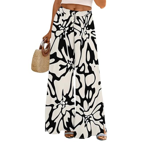 Casual High Waist Wide Leg Pants for Women - 2025 Summer Trendy Beach Palazzo Pants with Pockets