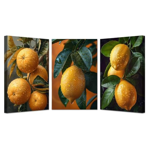 Tableau chambre ado 50x70cm encadrée JOSUE lot de 3 peintures sur toile jaune et vert