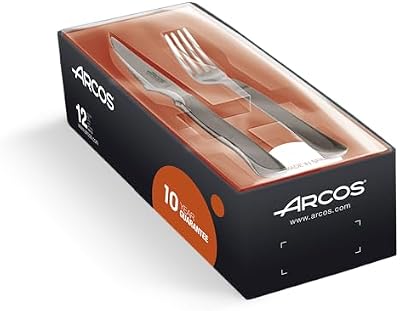 Arcos Mesa Juego de 12 Cubiertos para Mesa, 6 Cuchillos y 6 Tenedores, Set de 12 Piezas para Servicio en Mesa en Acero Inoxidable y Filo Perlado, Color Plata