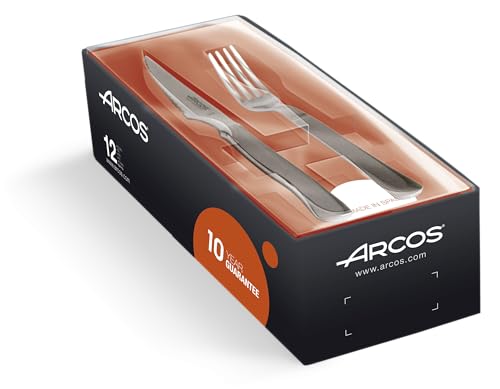 Arcos Table Messer - Steakmesser Set 12 Stück (6 Messer + 6 Gabel) - Monoblock aus einem Stück Edelstahl Farbe Silber