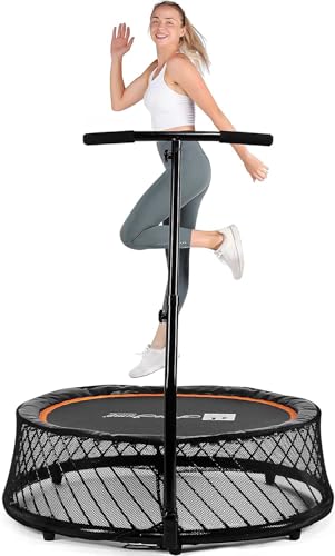 Free Jump Mini Rebounder Trampoline for Adults with Bar- Springless Small Indoor Exercise Trampoline Cardio Workout Fitness Trainer Safest Rebounder No Gap No Spring Black