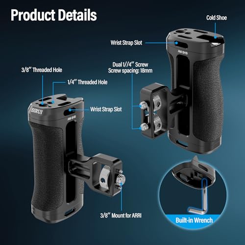 Image of SIRUI Side Handle with Locating Mount for ARRI and Dual 1 /4 inch Screw Mount Optional, Lightweight Camera Handgrip with Cold Shoe, Multiple Threads, Up and Down Adjustable Side Grip, AM-SHS(Pack of 1)