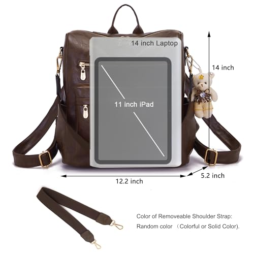 Image of Soperwillton Women Backpack Purse Shoulder Handbags Travel Bag Set 2pcs | Soft PU Leather,Large Capacity,Many Pockets,with a Functional Wallet,with a Detachable Shoulder Strap,Multipurpose Design
