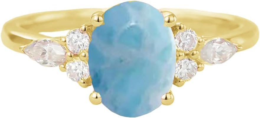 Silwan 10K 14K 18K Real Gold Natural Gemstone Engagement Rings for Women, Customize 1-5 Carat Oval Cut Gemstone Ring with Diamond Wedding Promise Rings Christmas Birthday Gifts for Mother Grandma