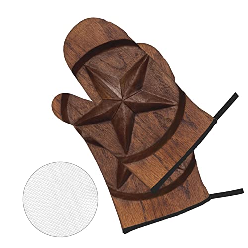 Bokekang Retro Western Texas Star In Wood Oven Mitts And Pot Holders Sets Of 4 Western Kitchen Mitts Heat Resistant Texas Star Oven Gloves Set Potholders For Kitchen Baking Grilling Bbq #TOP2