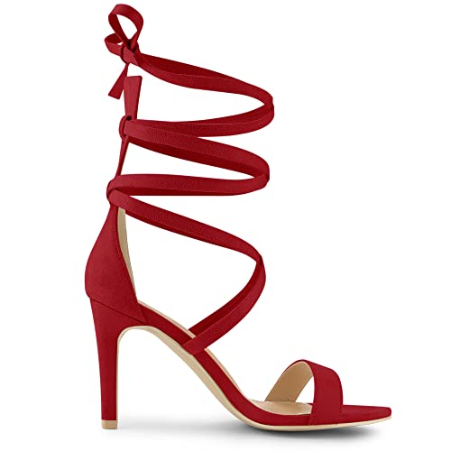 Allegra K Allegra K Women's Open Toe Stiletto Heel Lace up Heels Red Sandals 10 M US