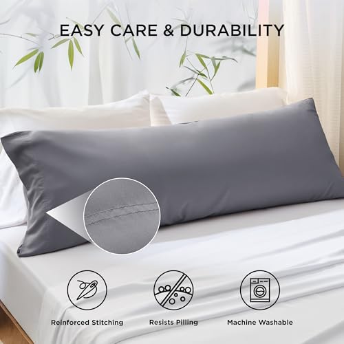 Bedsure Body Pillow Cover - Silver Grey Long Cooling Pillow Cases, 100% Rayon Derived from Bamboo, Cool Body Pillowcase with Envelope Closure for Women, Men, 1 Pack, 20x54 Inches