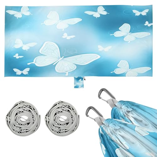 Takiito Translucent White Butterflies Hammock 330 lb Capacity Travel Camping Hammock with Tree Straps, Portable Lightweight for Outdoor Beach Backpacking Backyard Patio